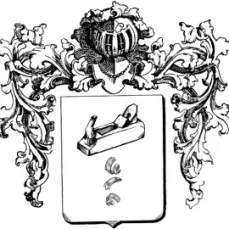 Logo d'Atelier Feuillage ébénisterie (blason, rabot et copeaux)