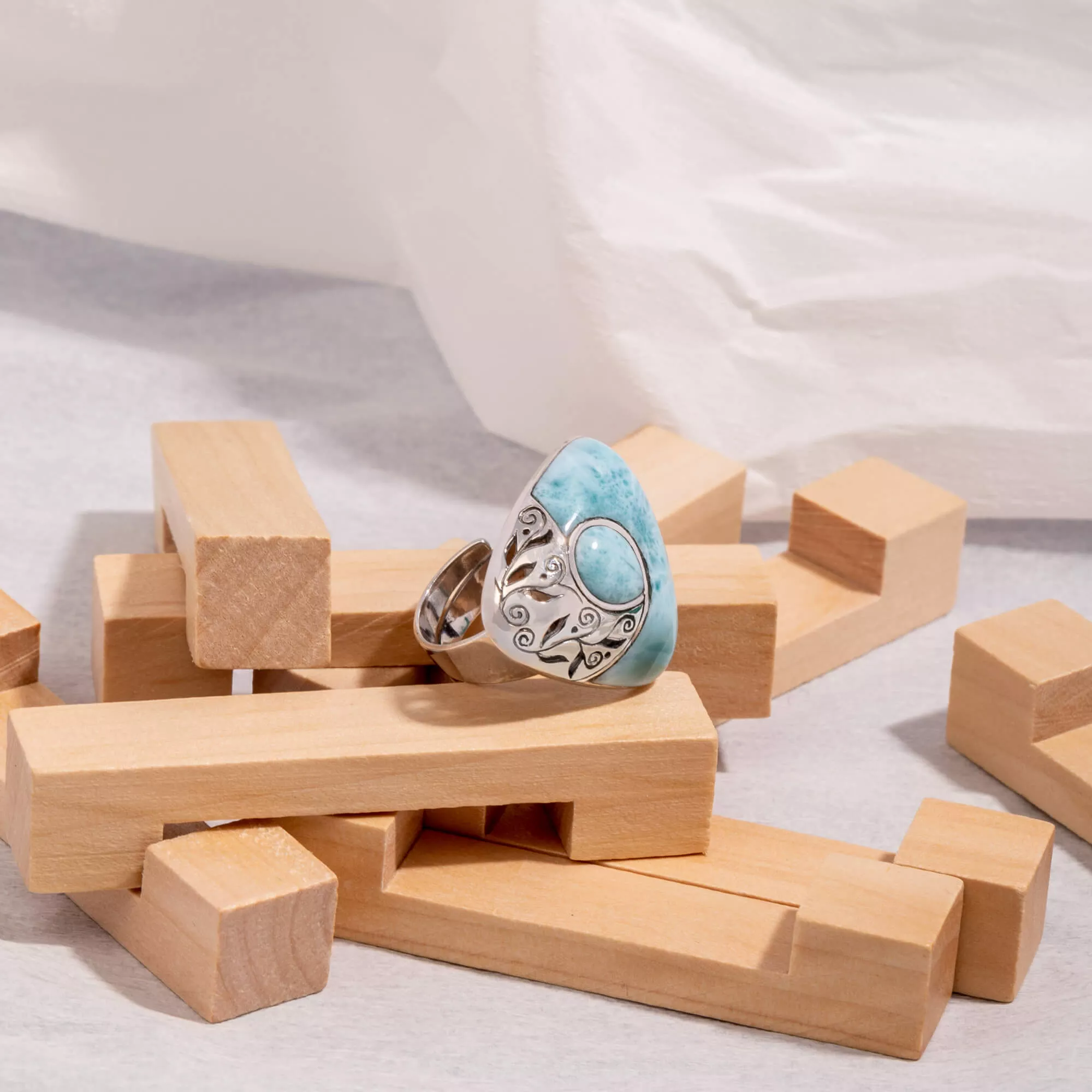 bague argent et Larimar BG305-3