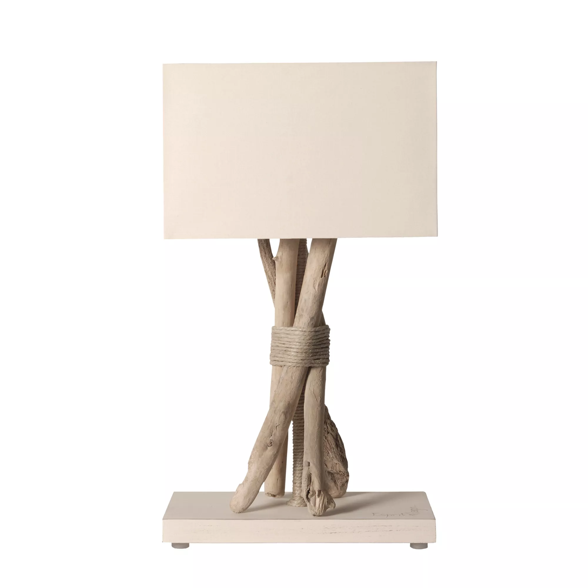 Lampe de bureau Margotin en bois flotté, de couleur blanc cassé