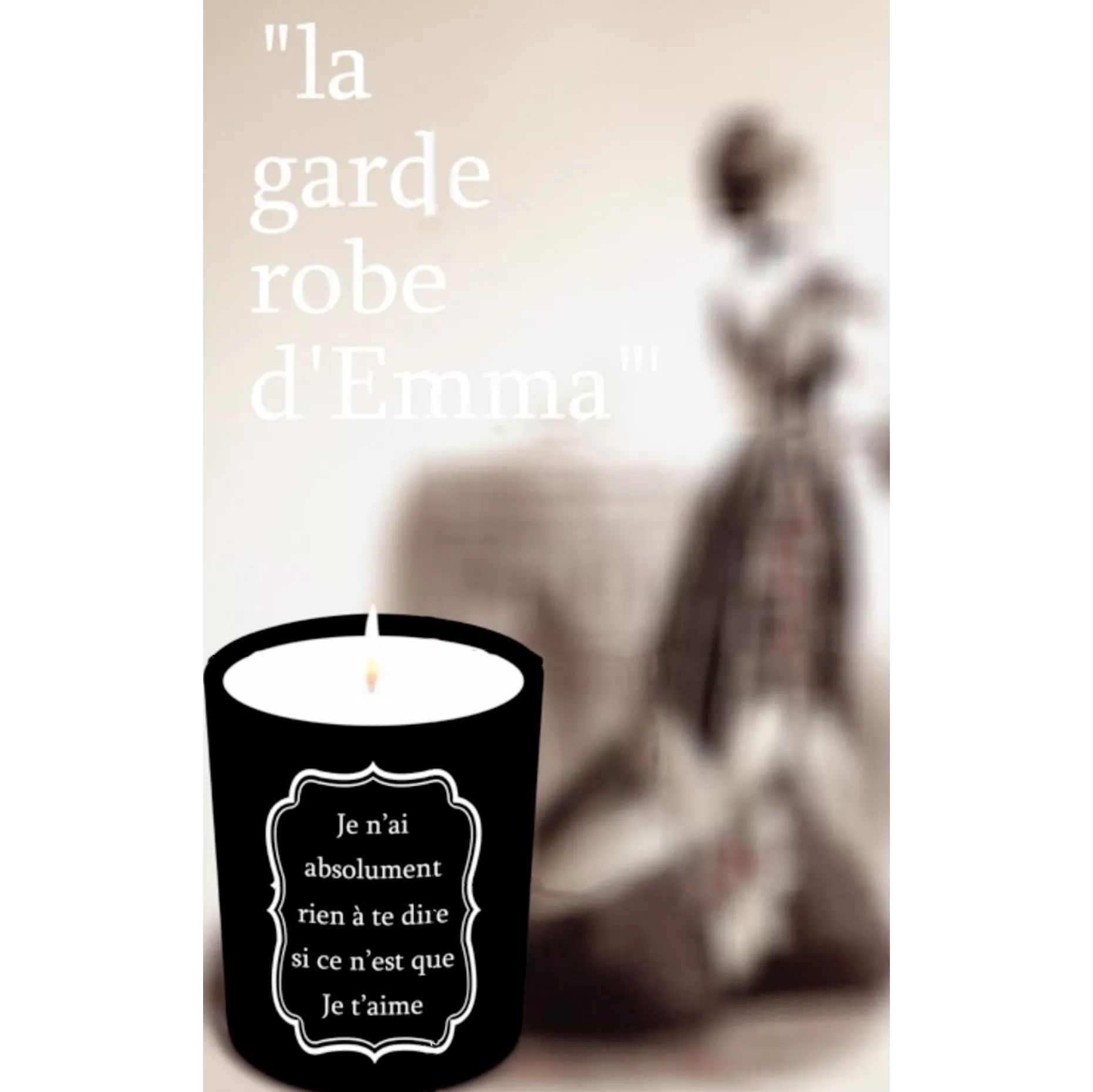 La Garde Robe d'Emma, création pour l'exposition "Madame rêve en Bovary" lors du bicentenaire de la mort de Flaubert, fragrance d'exposition, marque-pages et bougies parfumés.