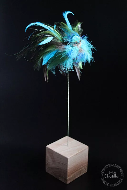 Oiseau Imaginaire, Vert et Bleu, (h : 36cm / 14cm-17cm)