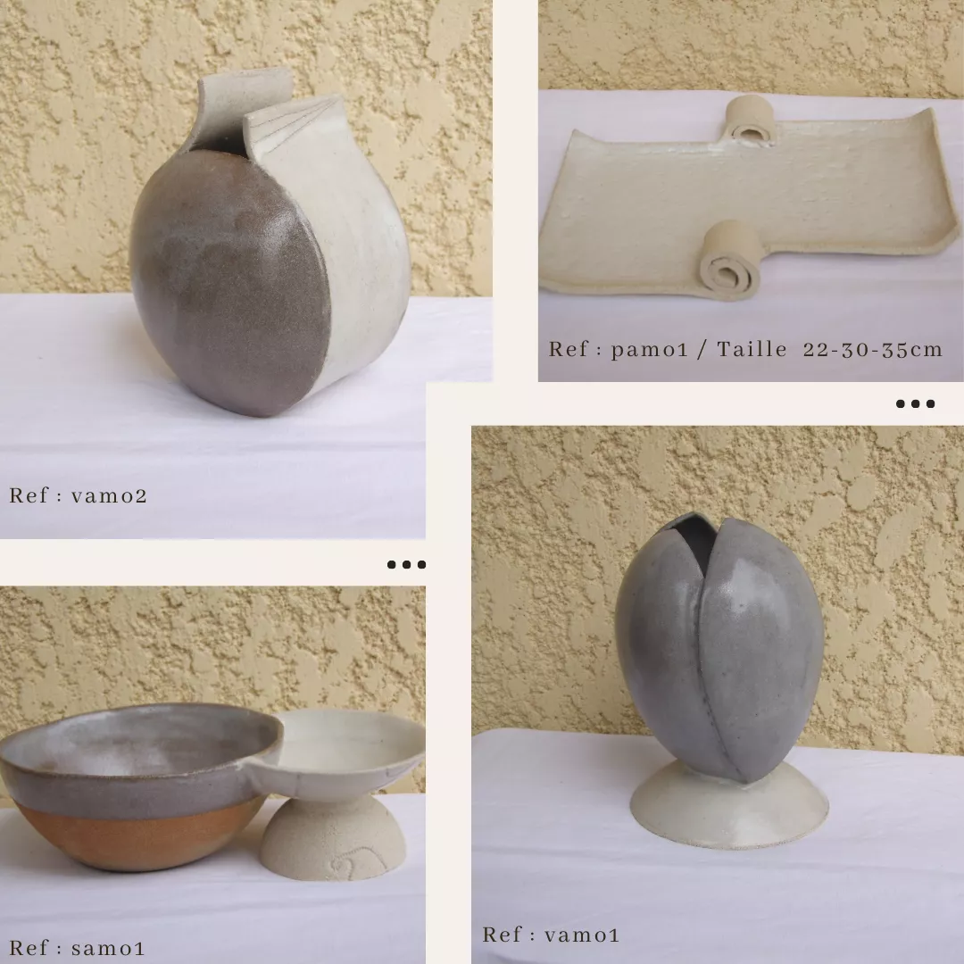 ensemble de vases, saladier et plat fait artisanalement au modelage