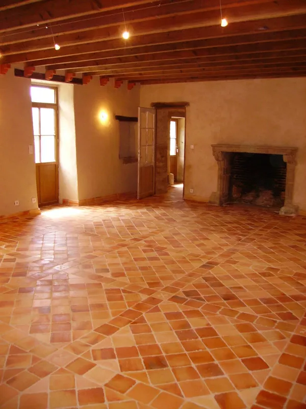 Carreaux 16x16 Patrimoine Provence Flammé, pose en tapis et carreaux incrustés