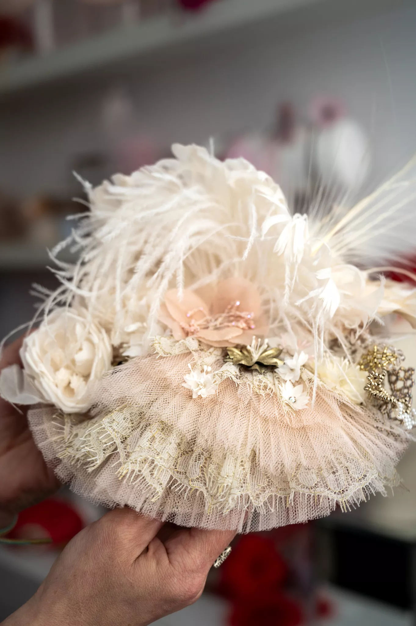 Bibi plumes dentelle broderies fleurs