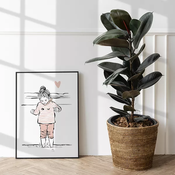 petite fille dessinée à la plage