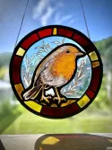 Création d'un vitrail pendentif - Oiseau rouge-gorge