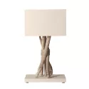 Lampe de bureau Margotin en bois flotté, de couleur blanc cassé