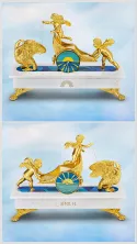 AMOURS est une pièce unique de haute horlogerie, sculpturale et théâtrale, célébrant l’amour et la mythologie à travers un décor en marbre, ornementation en laiton doré et mouvements horlogers enchâssés dans une mise en scène onirique.